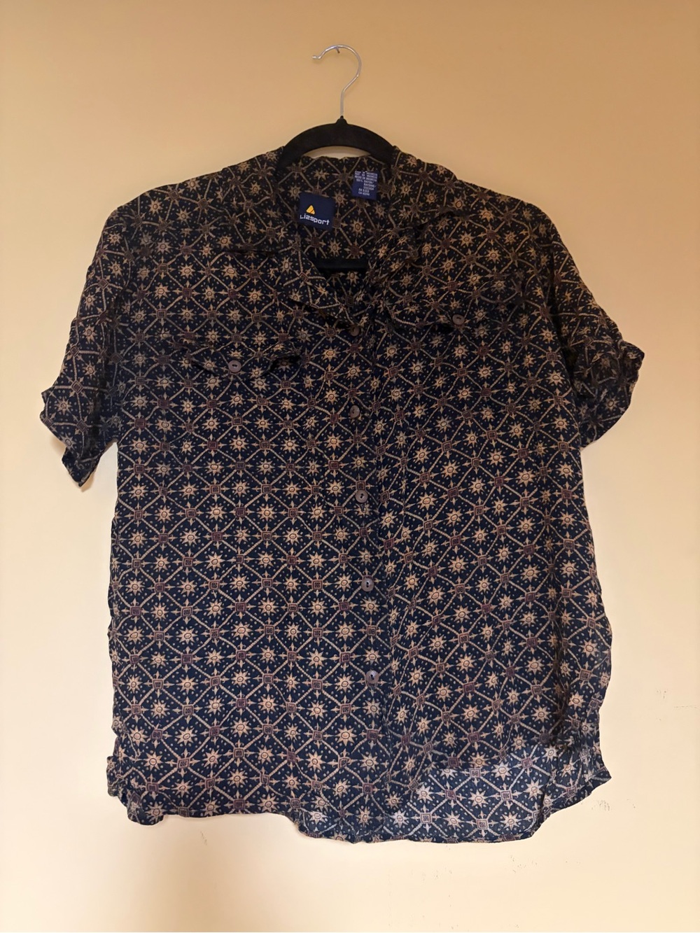 Black Patterned Short-Sleeve Men's Shirt